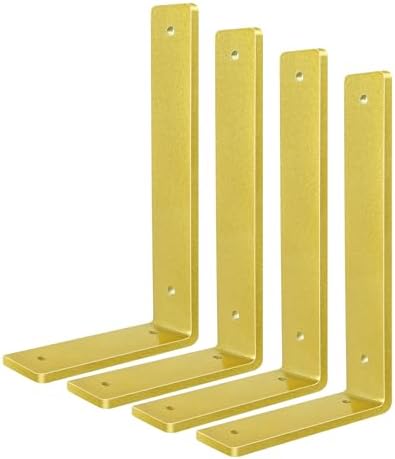 Gold Floating Shelf Bracket 6 Inch, 4 Pack Heavy Duty Shelf Brackets, Wall Shelf Bracket Gold for DIY Decorative with Mo