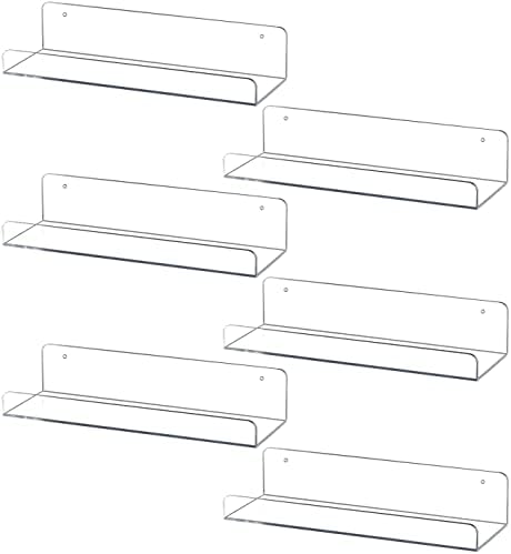 Sooyee 6 Pack Floating Shelves,15 Inch Acrylic Shelves Floating Bookshelf,Funko Pop Display Shelf, Invisible Picture Led