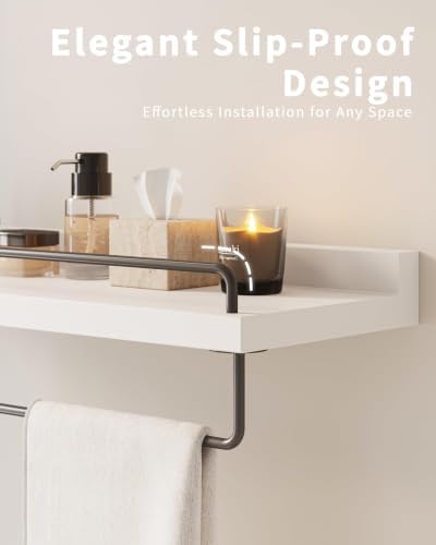 Seocry Bathroom Shelves, Wall Shelf Set of 3, Floating Shelves, Shelves for Room Wall, Bathroom Decor (White Grey, 23.1 