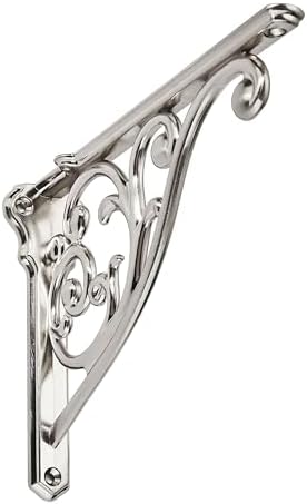 Khtumeware Ornate Decorative Shelf Brackets, 12 inch Big wall Mounted Shelving Bracket, 2 Pack Brushed Satin Nickel Vint