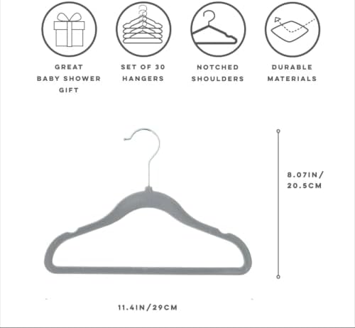 3 Sprouts Velvet Baby Hangers, Non Slip Slim, Dark Gray, 30 Pack