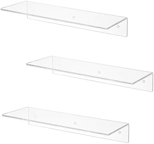 MyGift 17-Inch Clear Acrylic Floating Shelves - Wall Mounted Modern Crystal Display Shelf Racks, Set of 3