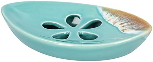 Ceramic Soap Dish with Self Draining Tray for Bathroom, Kitchen (Pastel Blue No.2), 6.25 x 3.75 x 1 inches (LxWxH), 1111