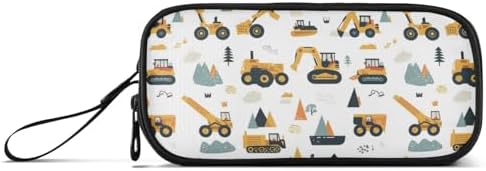 Wfrish Cute Excavator Truck Pencil Case Pencil Pouch Big Capacity 3 Compartments Back to School Supplies for Teen Girl Boy Pouch Pen Bag Large Storage Organizer with Zipper Handle for Men Women