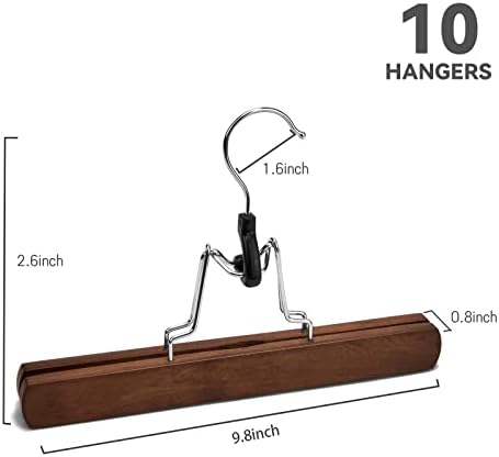 Nature Smile Wooden Pants Skirt Hangers, Smooth Finish Solid Wood Non Slip Jeans Slack Clamp Hangers Hair Extension Hangers (10 Pack Retro)…
