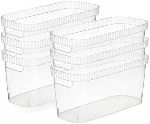 Tribello Modern Narrow Organizer Storage Bin, Slim Clear Plastic Household Storage Container for Kitchen Pantry storage,