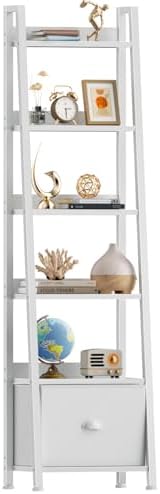 Furologee 6 Tier Ladder Shelf, Tall Ladder Bookshelf with Fabric Drawer