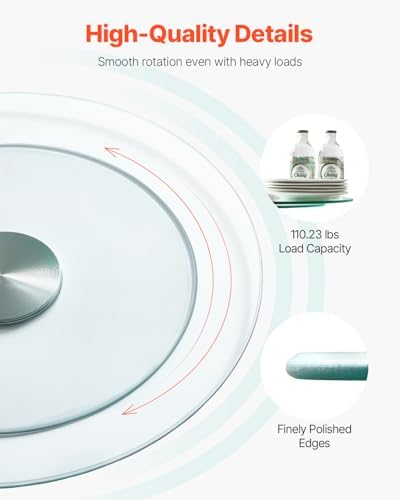VEVOR 20 in Glass Lazy Susan Turntable, 360° Rotation Round Clear Tabletop Rotating Tray, Tempered Glass Dining Table Ce