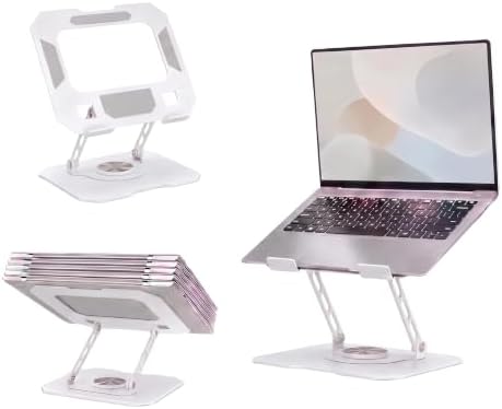 Laptop Stand for Desk - Ergonomic All Metal Computer Riser, 360° Rotating & Adjustable & Foldable, with Large Hollow Coo
