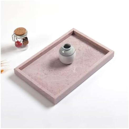 Yew & Tulip Natural Pink Marble Vanity Tray, Nature Rose Cream Marble Serving Tray for Bathroom, Kitchen, Vanity, Home D