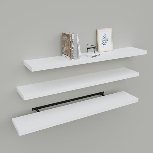 White Floating Shelves for Wall Set of 3, 36" Wall Shelves for Home Decor