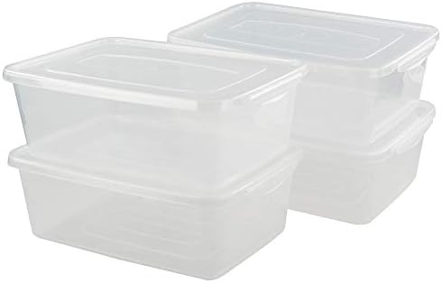 Jekiyo Clear Plastic Storage Bin, 14 Quart Latching Box with Lid, 4 Packs