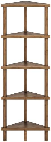 HOOBRO Corner Shelf Stand, 5-Tier Bamboo Corner Bookshelf, Plant Display Shelf, Corner Bookcase, Multipurpose Shelving U