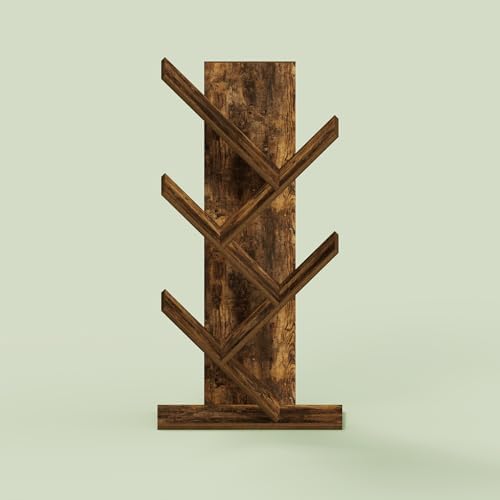 Ipoh Tree Book Shelf, 5-Tier Tree Bookcase, for Narrow Space, Books, CDs, Magazines, Rustic Brown