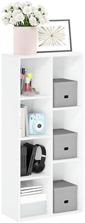 Furinno LUDER Book Shelf, 7-Cube Bookshelf, Bookcase with Open Shelves, 9.4 x 19.5 x 41.7, Easy Assembly, for Living Roo