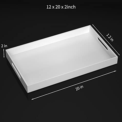 NIUBEE Acrylic Serving Tray 12x20 Inches -Spill Proof- White Decorative Tray Organiser for Ottoman Coffee Table Countert