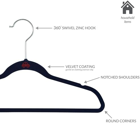 Simplify 25 Pack Kids Velvet Hangers | Slim | Non-Slip Design | Space Saving | Childrens Clothes | Shirts | Pants | Dresses | Baby Nursery | Closet Storage & Organization | Navy