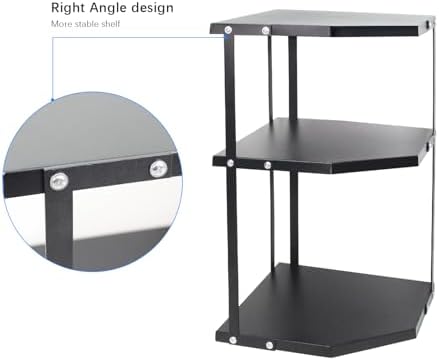 HUIJIN Black 3-Tier Kitchen Corner Rack, Triangular Storage Shelf Organizer, Multipurpose Corner Pot Rack Stand Holder