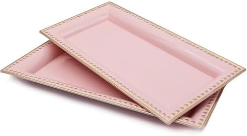 2 Pack Pink Bathroom Vanity Tray for Countertop with Beads, Small Plastic Toilet Tank Versatile Storage Organization Tra