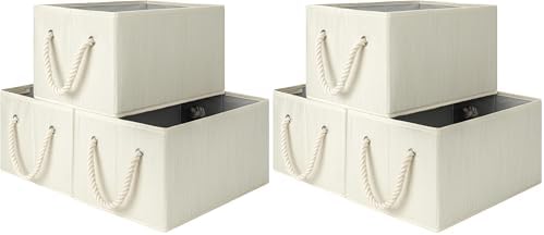 StorageWorks Storage Baskets for Shelves, Foldable Fabric Closet Storage Bins with Handles, Fabric Storage Bins Clothes Organizer, Beige, White & Ivory, 6-Pack, Large