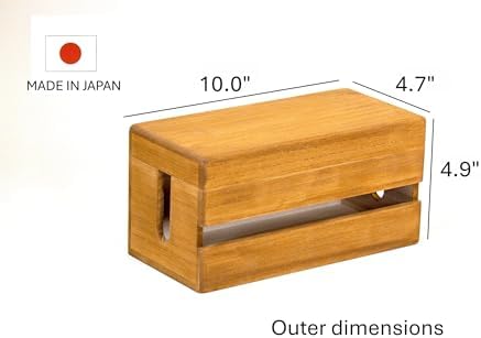 Paulownia Wood Cable Management Box – Handmade Cord Organizer for Power Strips, Chargers & Routers, Minimal Japanese Cab