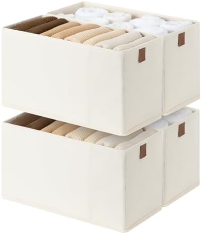 StorageWorks Narrow Storage Bins for Closet Shelves, Beige, 4-Pack