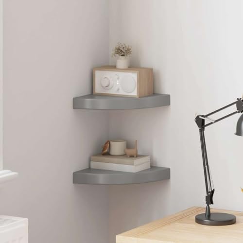 vidaXL Floating Corner Shelves 2 pcs High Gloss Gray 9.8"x9.8"x1.5" MDF