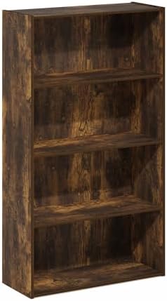 Furinno PASIR Book Shelf, 4-Tier Bookshelf, Bookcase with Open Shelf, 9.4 x 23.6 x 41.7, for Living Room, Bedroom, Home 