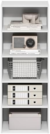 Furinno Basic Book Shelf, 5-Tier Bookshelf, Storage Organizer Bookcase with Open Shelf, 11 x 17 x 44, for Living Room, B