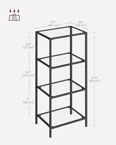 VASAGLE Bookcase Bookshelf, Tempered Glass Bookshelves, Steel Frame