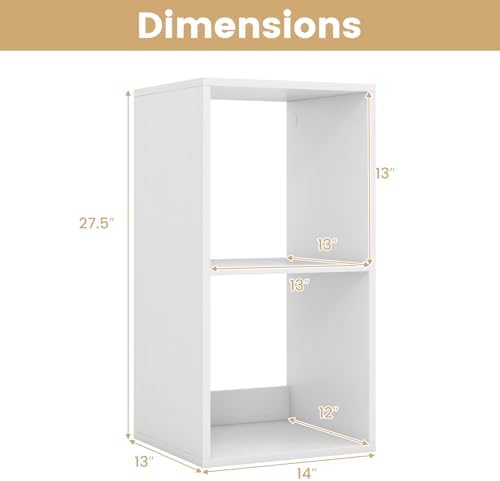 2 Cube Storage Organizer, 2 Tier Floor Standing Bookcase (White)