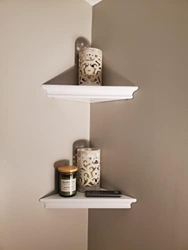 ZGZD White Corner Shelf Wall Mounted Storage Display Shelves for Home Decor, Set of 2