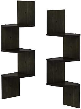 Furinno Rossi Set of 2 3-Tier Corner Floating Shelves for Wall, Espresso