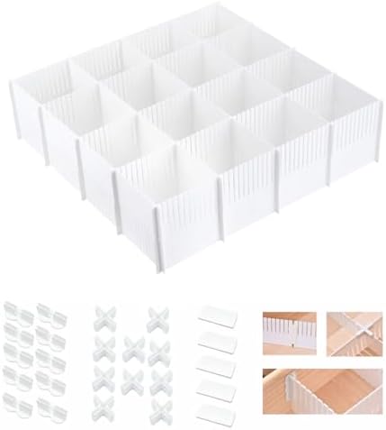 Adjustable Plastic Drawer Separators, 15 PCS Dividers + 25 Connectors, 14.96" Length x 4.33" Height, Cuttable Storage Or
