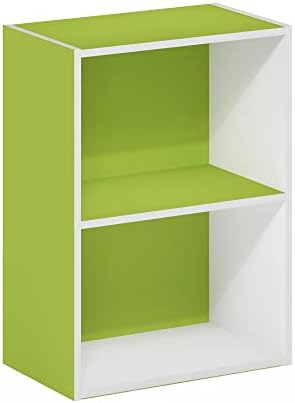 Furinno LUDER 2-Tier Book Shelf, Open Shelves Bookshelf, Green/White