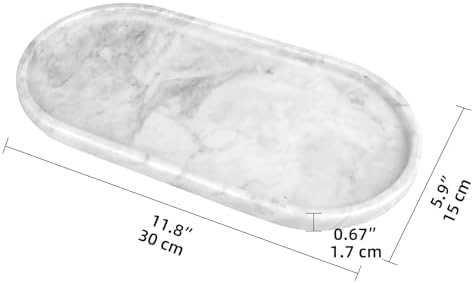 Oval Marble Bathroom Vanity Tray, Light Grey, 12" x 6" x 0.8"