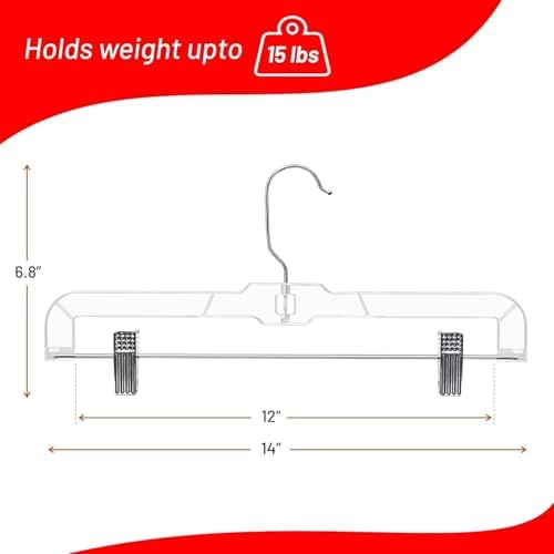 DEILSY™ Pants Hangers with Clips 100 Pack Skirt Hangers Clear Plastic