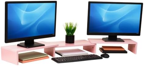 Mind Reader Dual Monitor Stand, Desktop Organizer, Laptop Riser, Office, MDF, 51.25"L x 9.25"W x 4.75"H, Pink