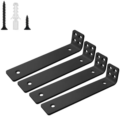Shelf Brackets 8 inch, Heavy Duty Shelf Bracket 4 Pack L Brackets Black Metal Wall Bracket for Shelves Support Bracket w