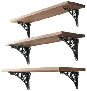 Decorative Shelf Bracket 8 inch, Rustic Black Iron Brackets for Shelving, Heavy Duty Vintage, DIY Projects, Hardware Inc