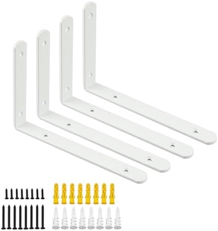 Mooche White Shelf Brackets, Heavy Duty Floating Shelf Bracket for Wood Shelves, Wall Mounted Metal L Brackets, Wall She