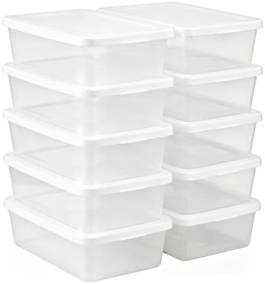 Storage Bins with Lids, 10 Pack 6 Qt Clear Plastic Stackable Shoe Boxes, Lid Organizer for Garage, Craft Supplies and Cl