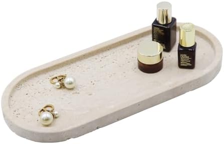 Natural Marble Tray, Oval Vanity Decorative Tray for Bathroom Counter, Countertop Stone Organizer, Catchall Tray for Kit