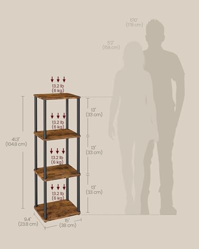 VASAGLE 4-Tier Shelf, Storage Shelves, Bookcase with Shelves, Living Room