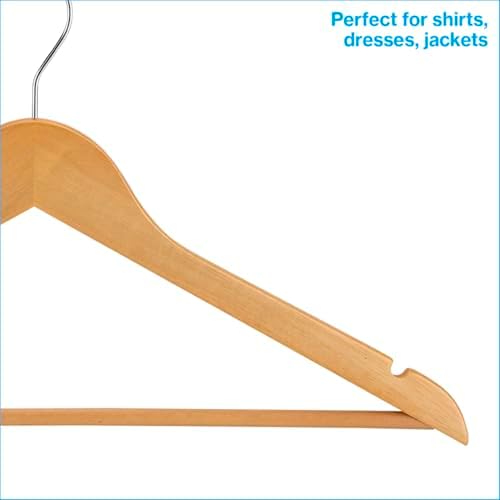 SSWBasics Wood All Purpose Hangers - Natural Wood - 17 inches - Case of 20