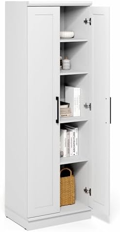 Furinno Robin Storage Cabinet, 5-Tier Pantry Cabinet with Adjustable Shelves, 23W with 2 Shaker-Doors, Kitchen Cabinet, 