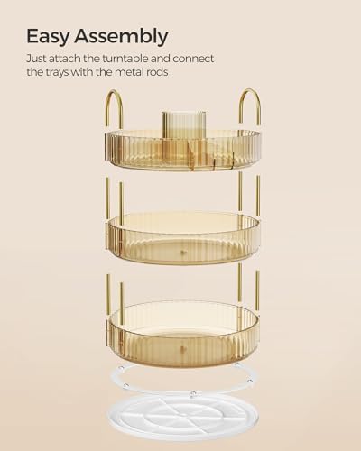 SONGMICS 3-Tier Makeup Organizer, Round Rotating, Customizable