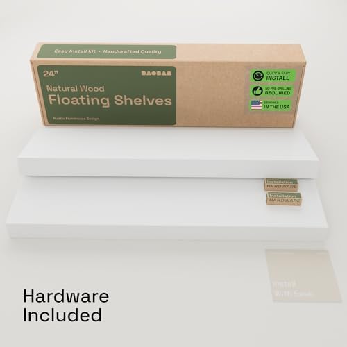 Solid Wood Floating Shelves for Wall 24 Inch White, Wooden Bathroom Shelf
