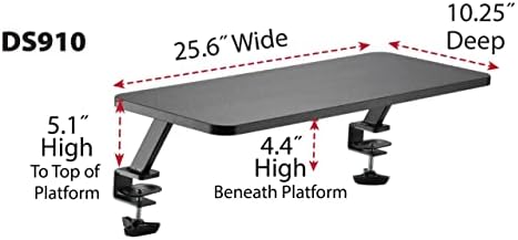 Kantek Ergonomic Mounted Computer Monitor Riser Stand, Floating Desk Shelf, Clamp On Base, 25.6" X 10.2" X 5.1", Black
