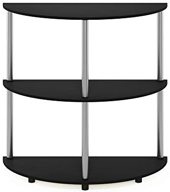 Furinno Frans Turn-N Half Round Console Table with Stainless Steel Tubes, Black Oak 15.6D x 31.1W x 30.8H in